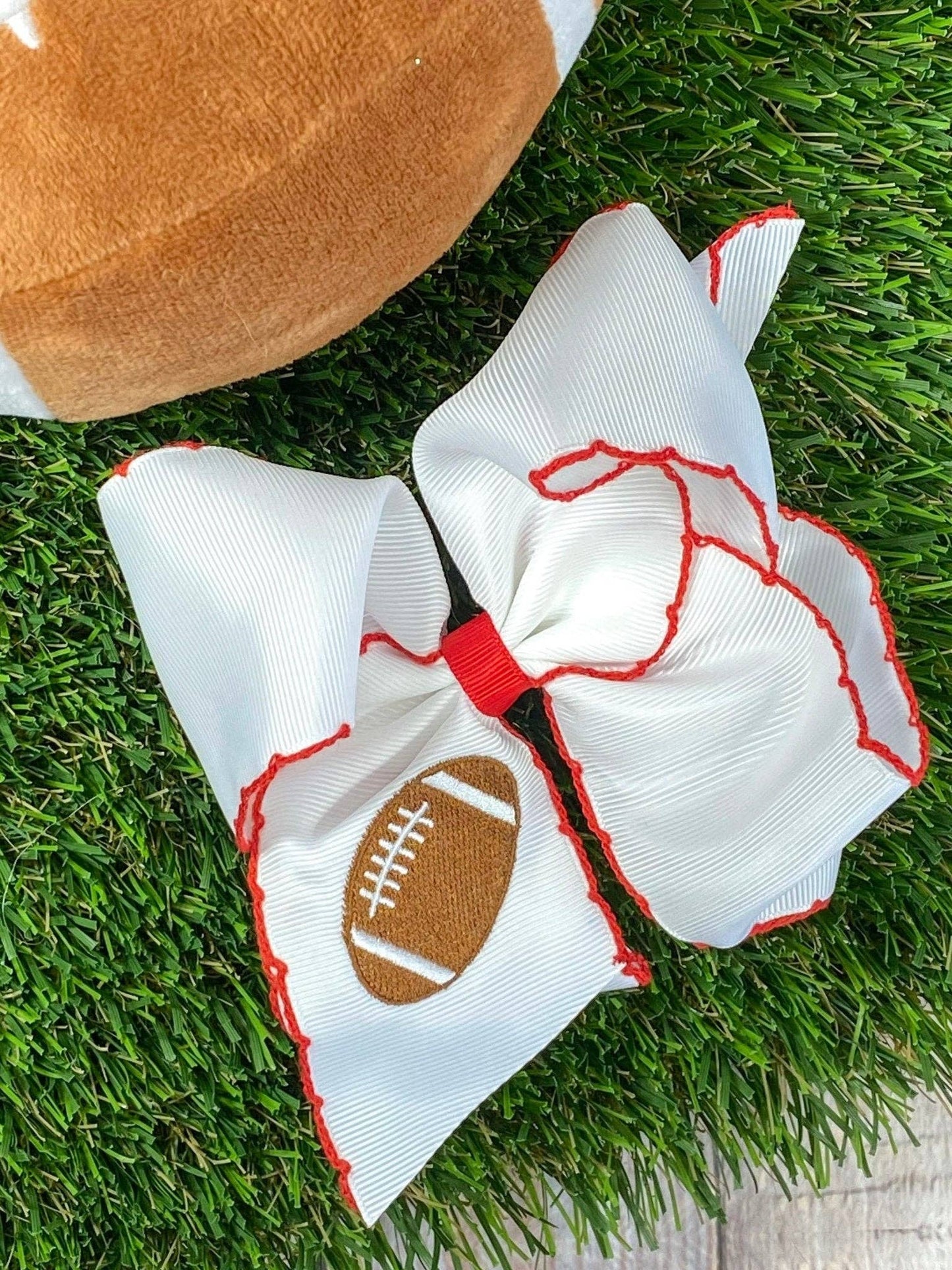 Football Embroidered Moonstitch Hair Bow | Clip or Headband: Black/White / Clip