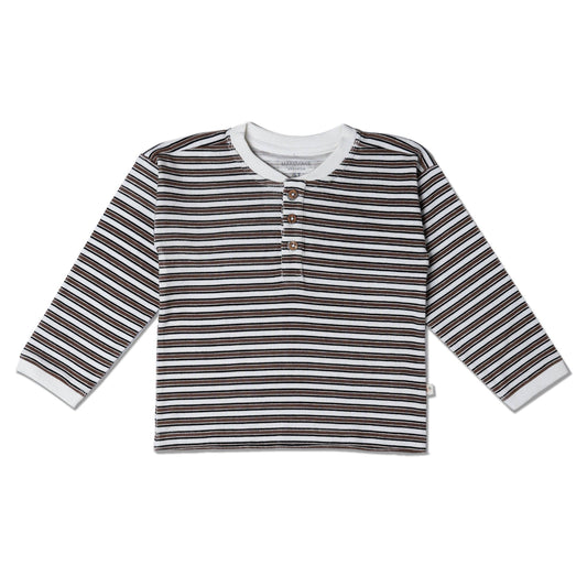 Organic Henley Tee - Brown Stripe