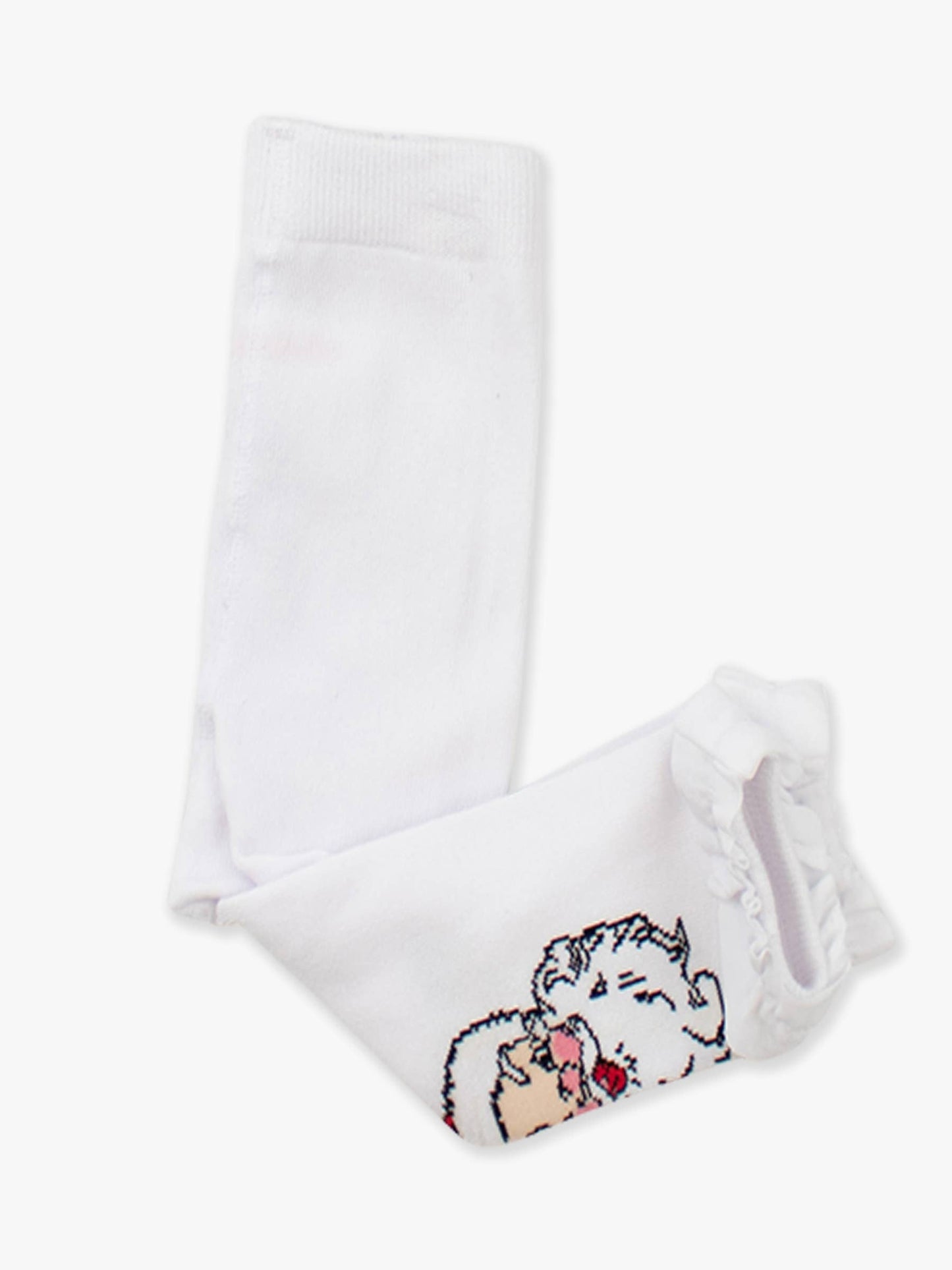 Girls Santa Joy Patterned Footless Ruffle Tights: White