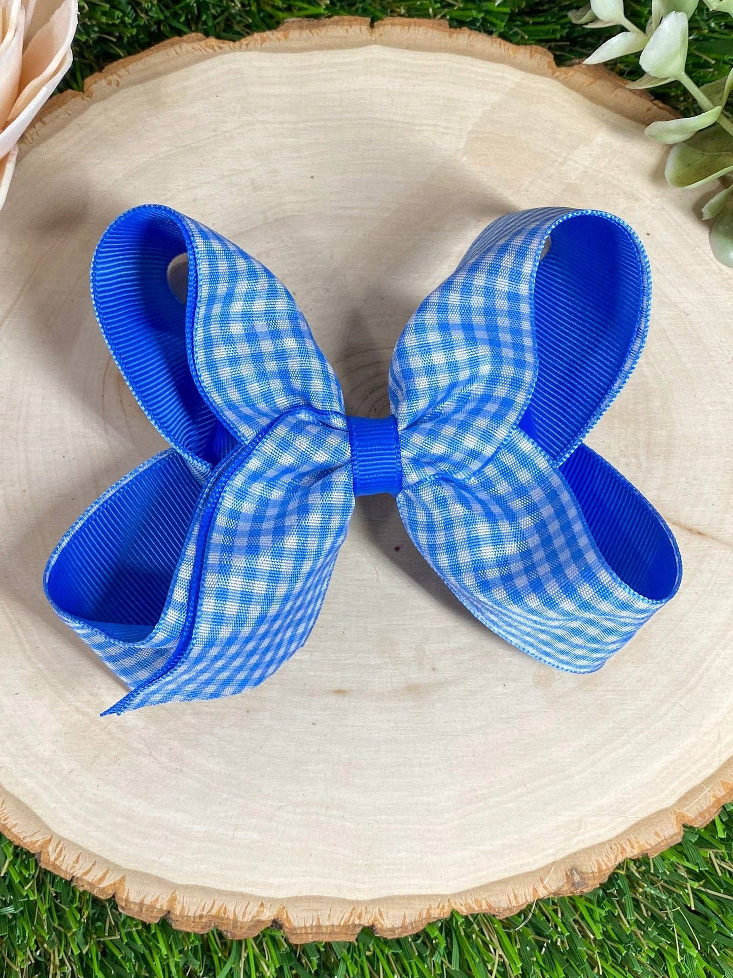 Gingham Classic Boutique Hair Bow | Clip or Headband: Orange / Double Prong Alligator Clip