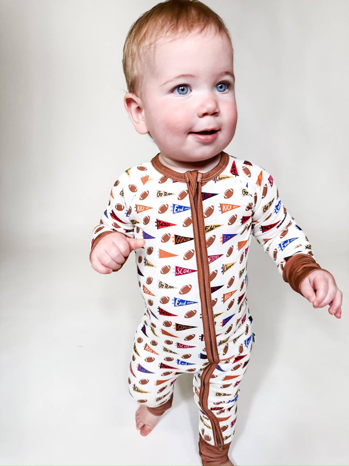 Varsity Football Flags  - LS Convertible Zip PJs: 6-12 mo