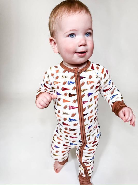 Varsity Football Flags  - LS Convertible Zip PJs: 6-12 mo