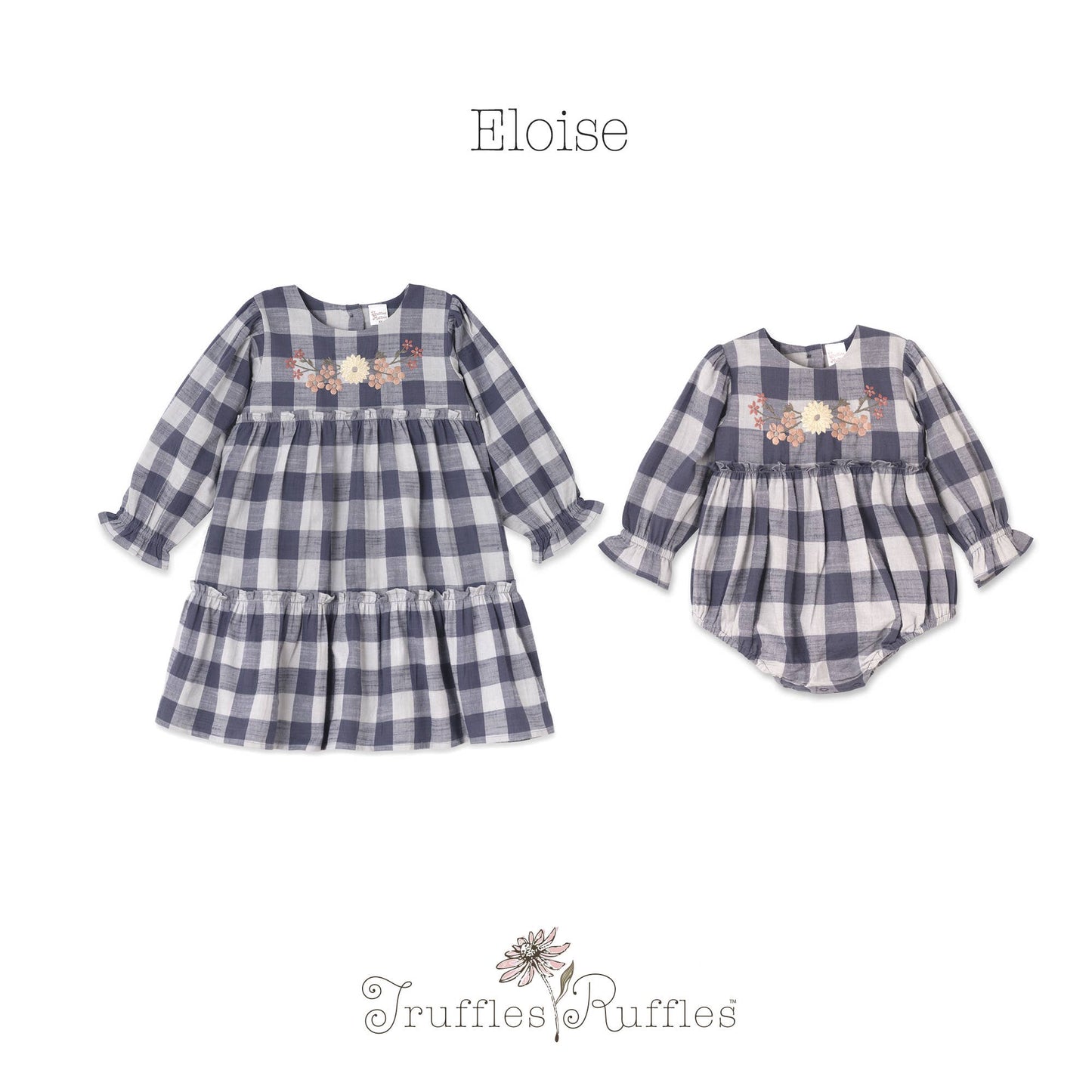 Buffalo Check Baby Girl Cotton Bodysuit with Embroidery: