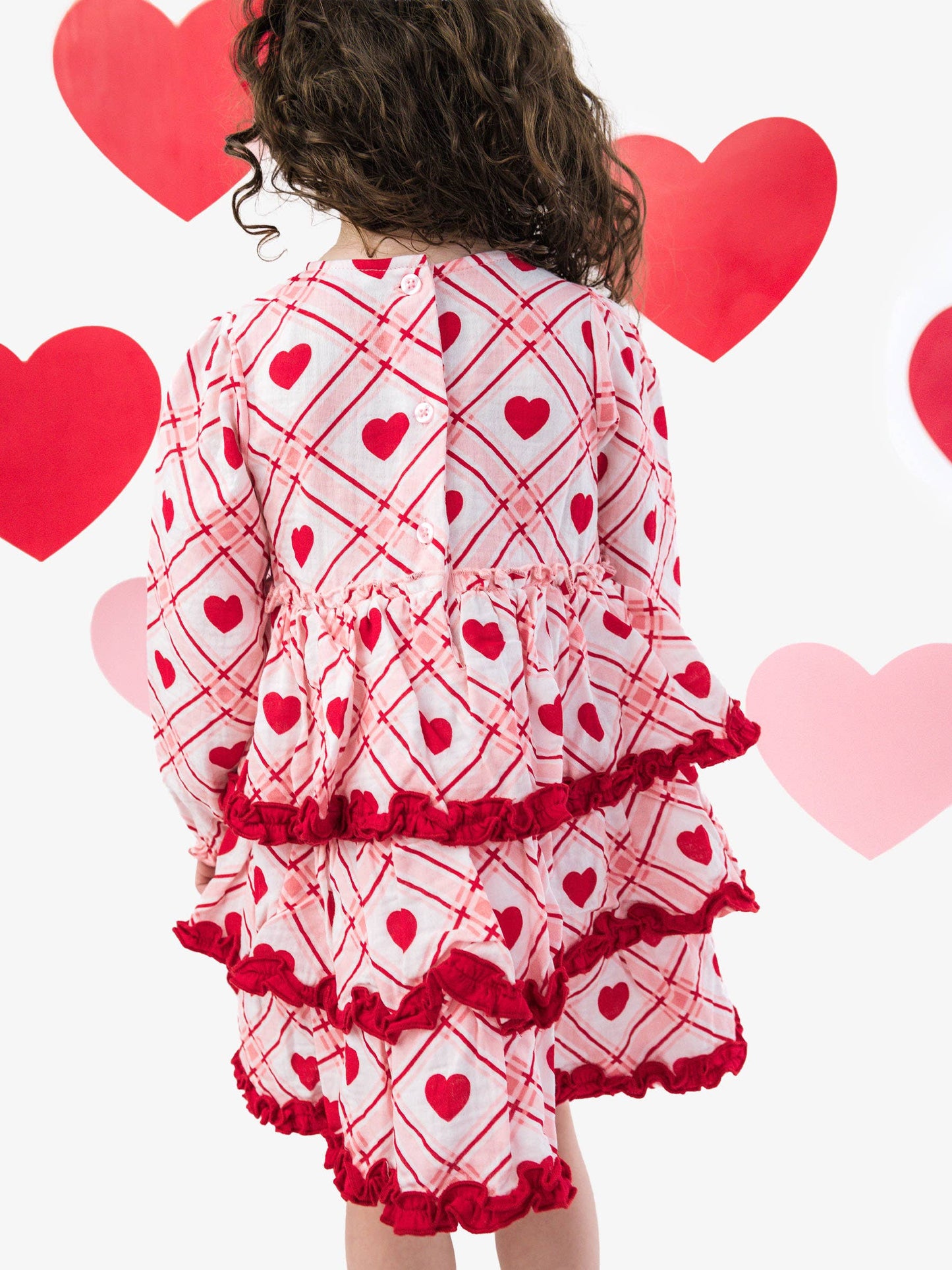 Girls Pink Sweetheart Plaid Cotton Gauze Tiered Ruffle Dress: Pink