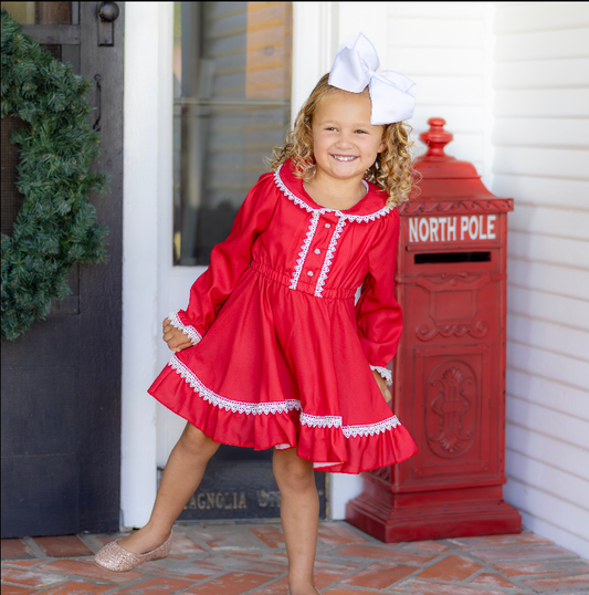 Madeline Lace Peter Pan Dress - Red