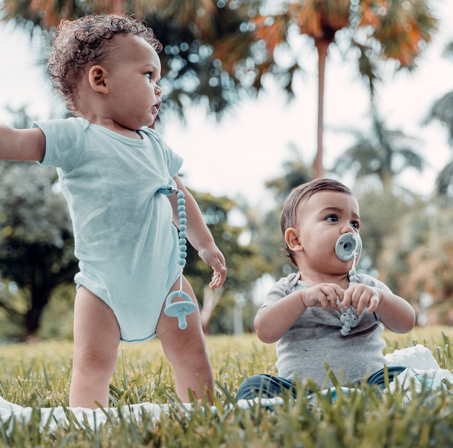Baby Pacifier Clips, 100% Food Grade Silicone by Comfy Cubs: Earth Green