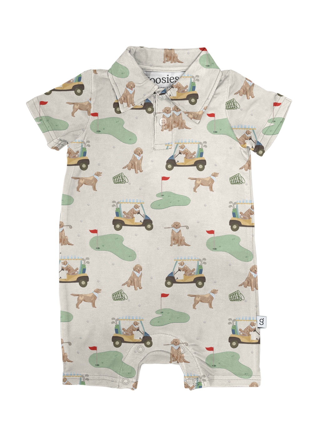 Short Sleeve Polo Romper - Golf Dog