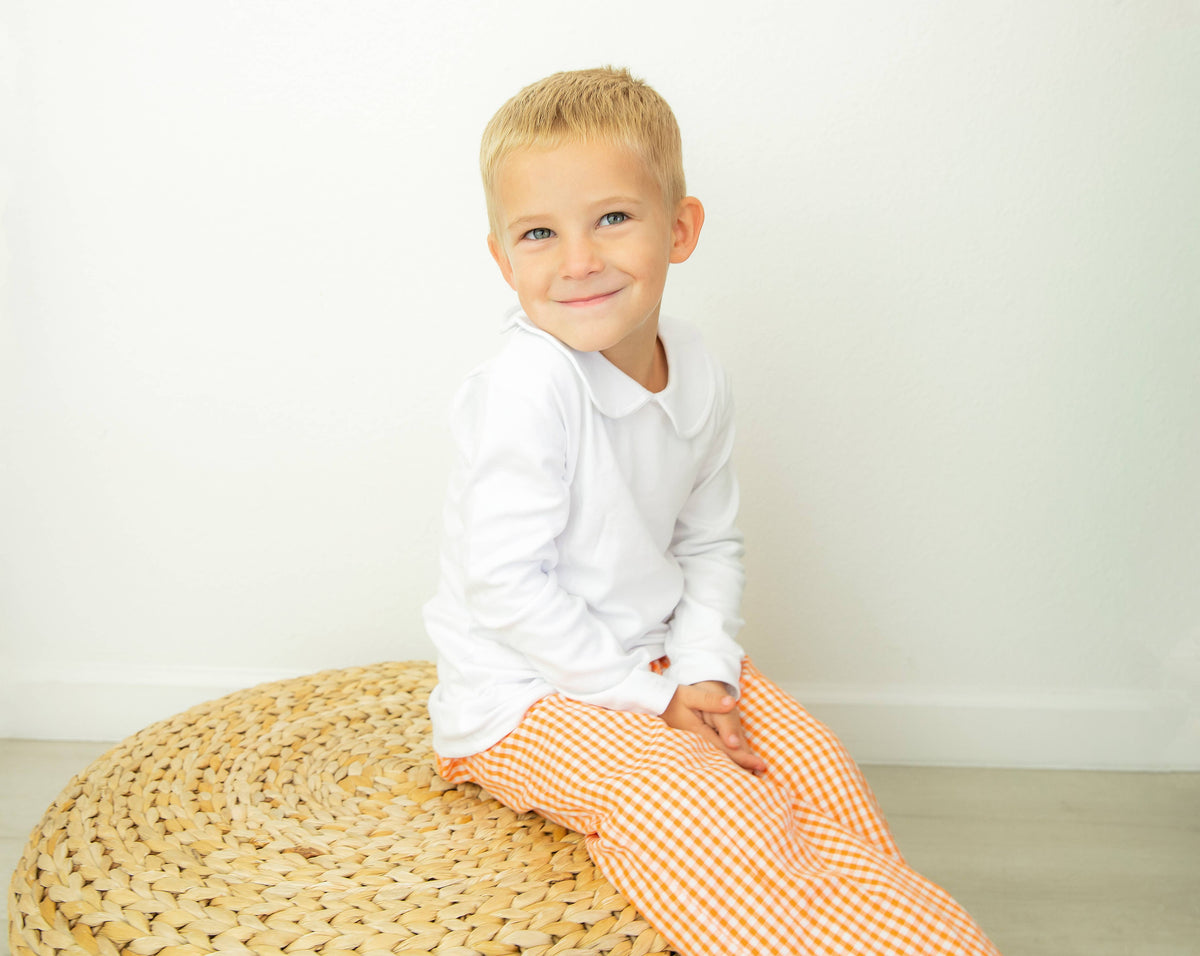 Unisex Long Sleeve Peter Pan Collar Shirt - White