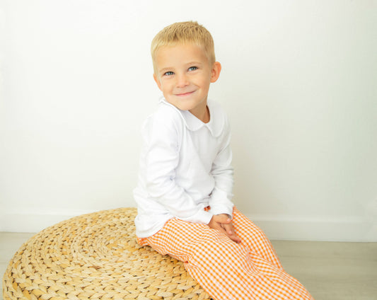 Unisex Long Sleeve Peter Pan Collar Shirt - White