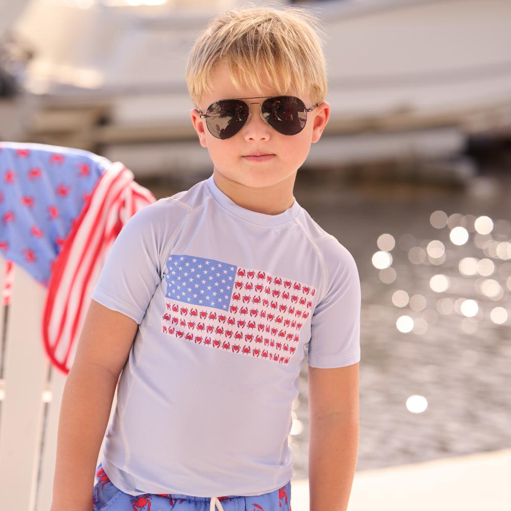 Boys Swim Short Sleeve Rashguard - Coastal Crab