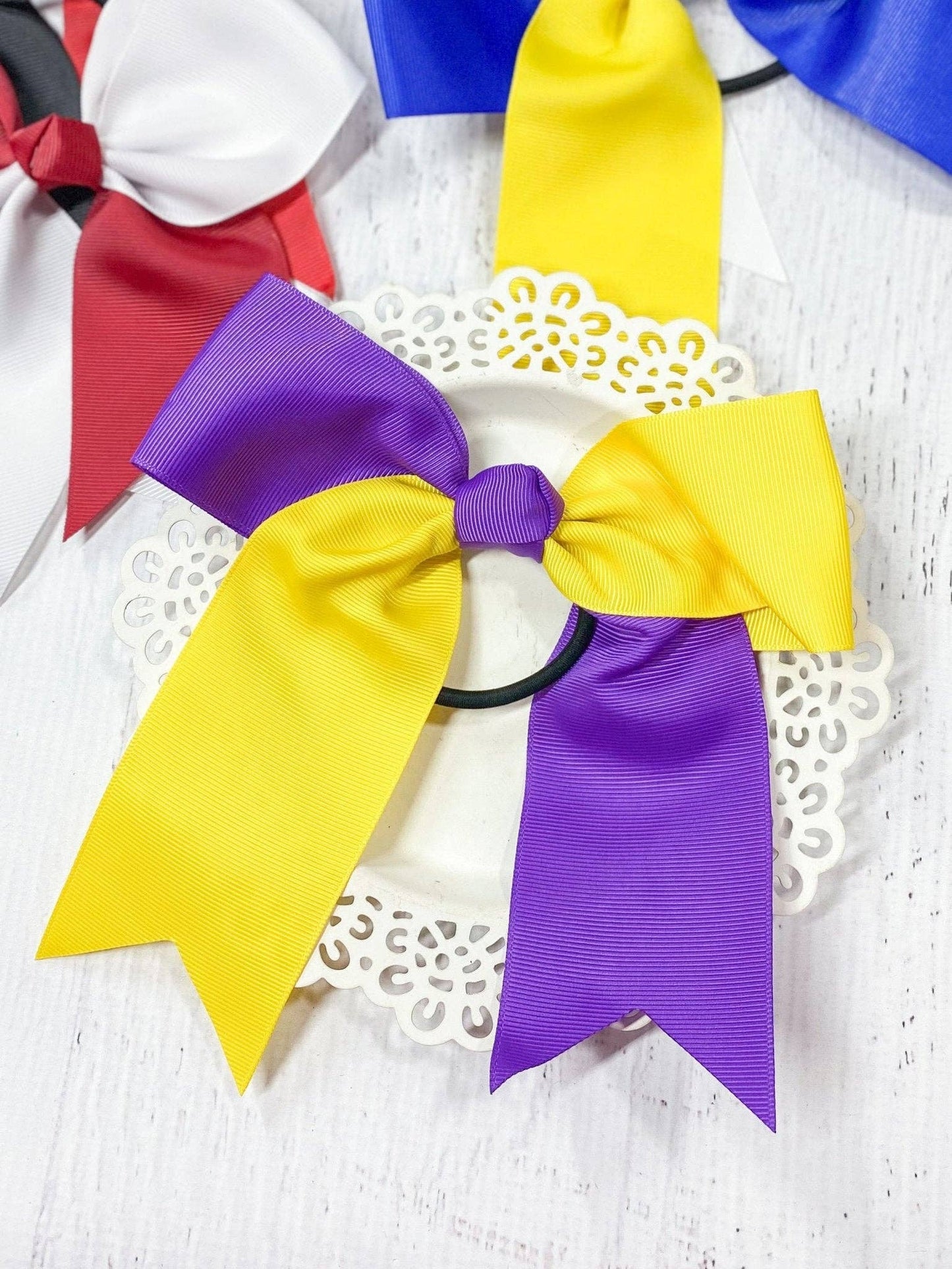 School Spirit Cheer Bows - Pony O - 6": Blue/Yellow