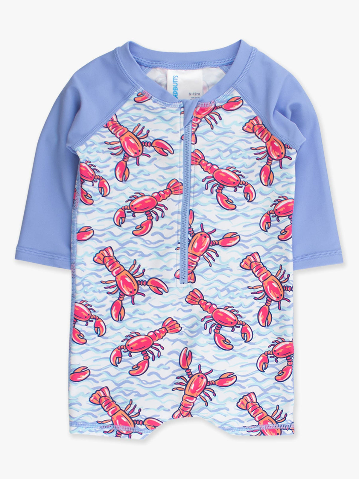 Baby Boys Blue Lobster Lagoon Long Sleeve One Piece Rash Guard Swimsuit