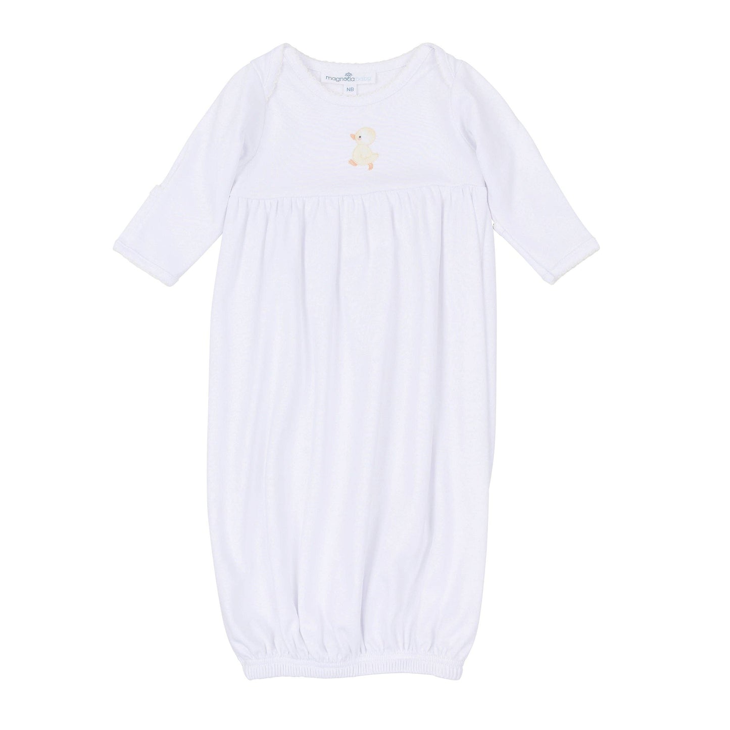 Downy Ducklings Embroidered Gathered Gown: Newborn