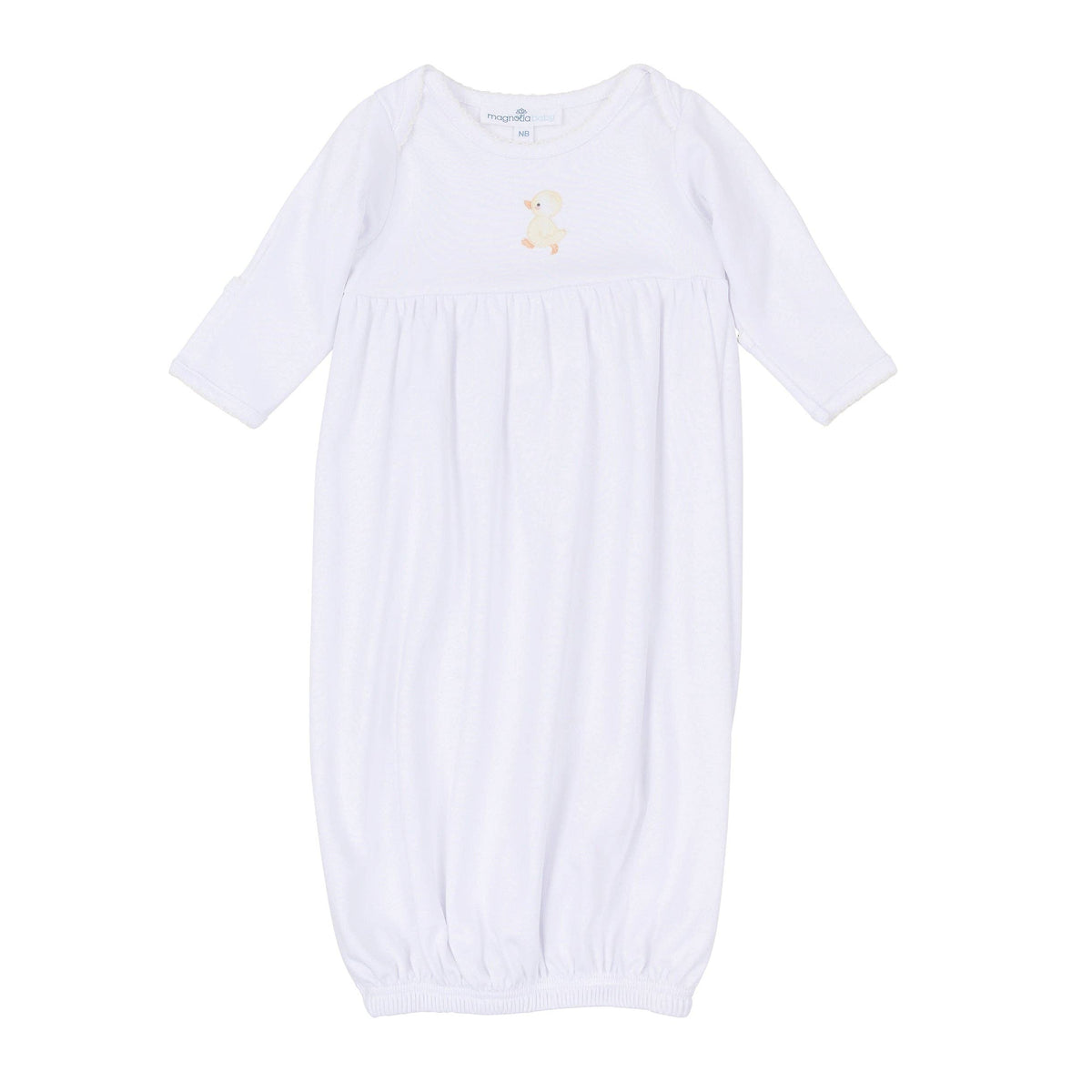 Downy Ducklings Embroidered Gathered Gown: Newborn