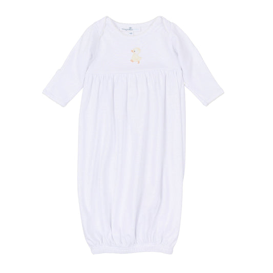 Downy Ducklings Embroidered Gathered Gown: Newborn
