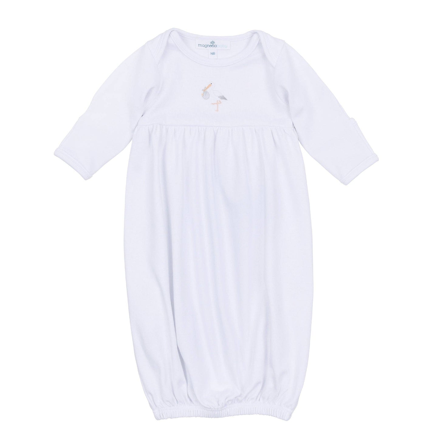 Vintage Stork Gathered Gown - White: