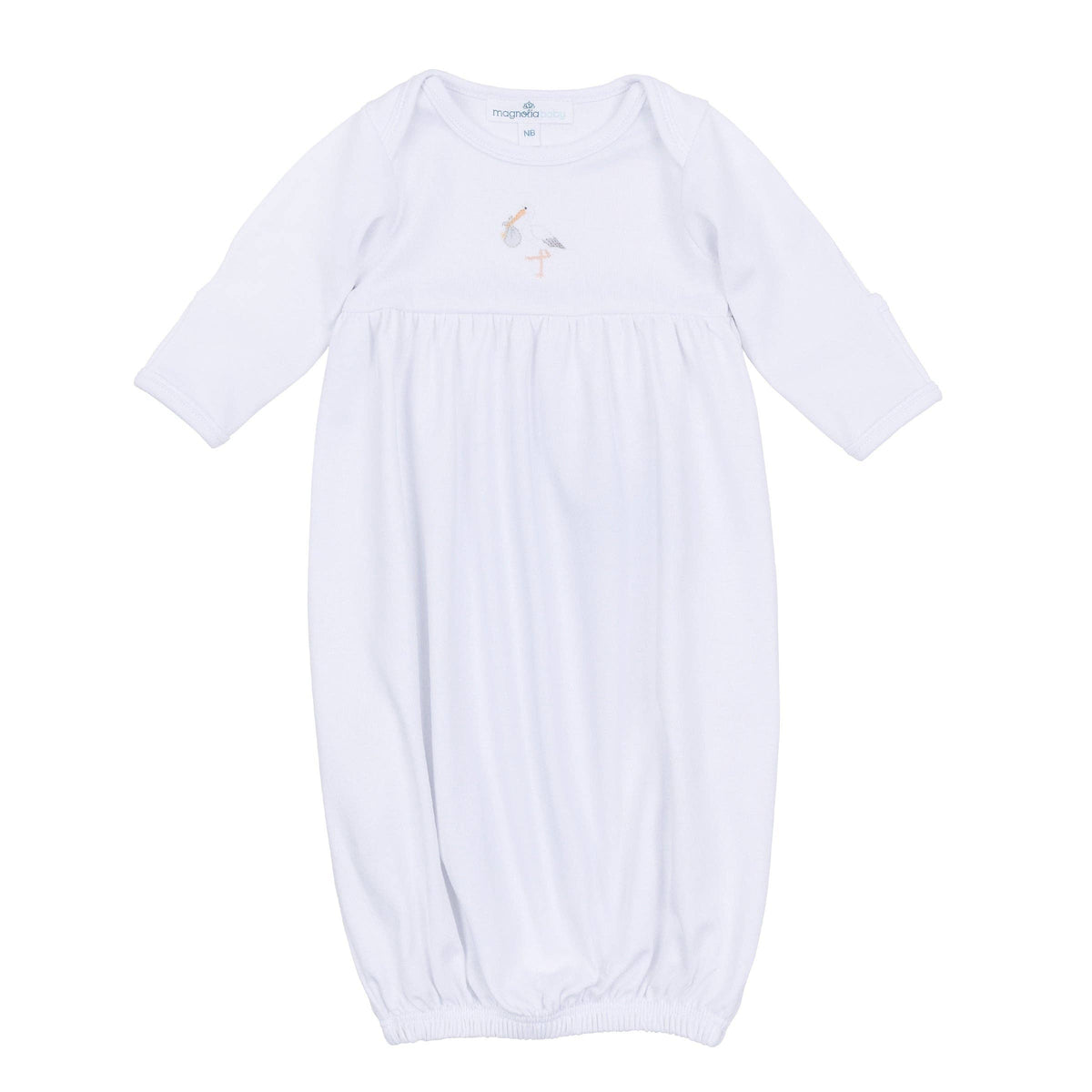 Vintage Stork Gathered Gown - White: