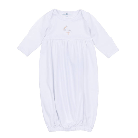 Vintage Stork Gathered Gown - White: