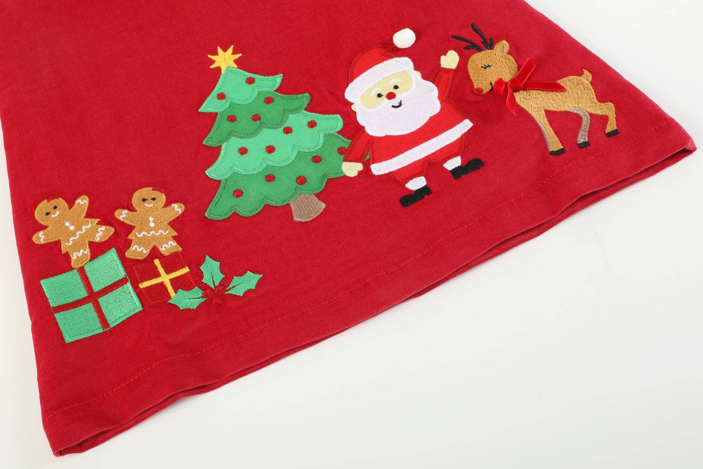 Red Corduroy Christmas Applique Bow Dress: