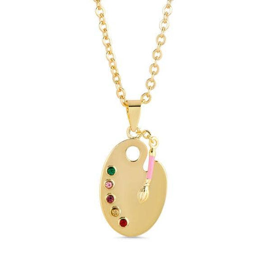 Art Palette and Brush With Crystals Necklace