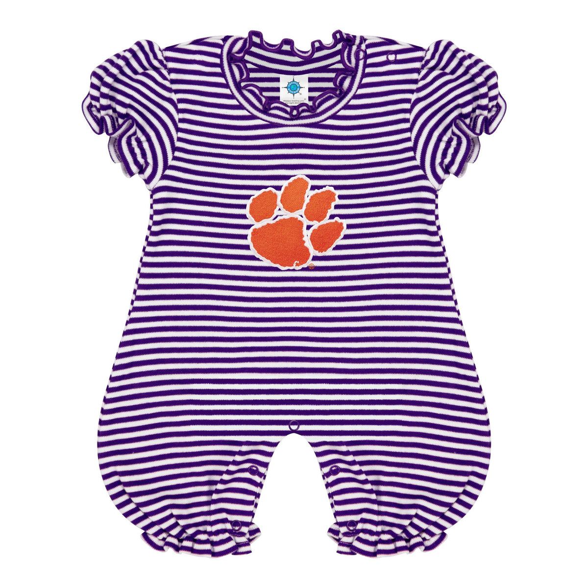 Clemson Tigers Infant Striped Puff Sleeve Romper: Orange