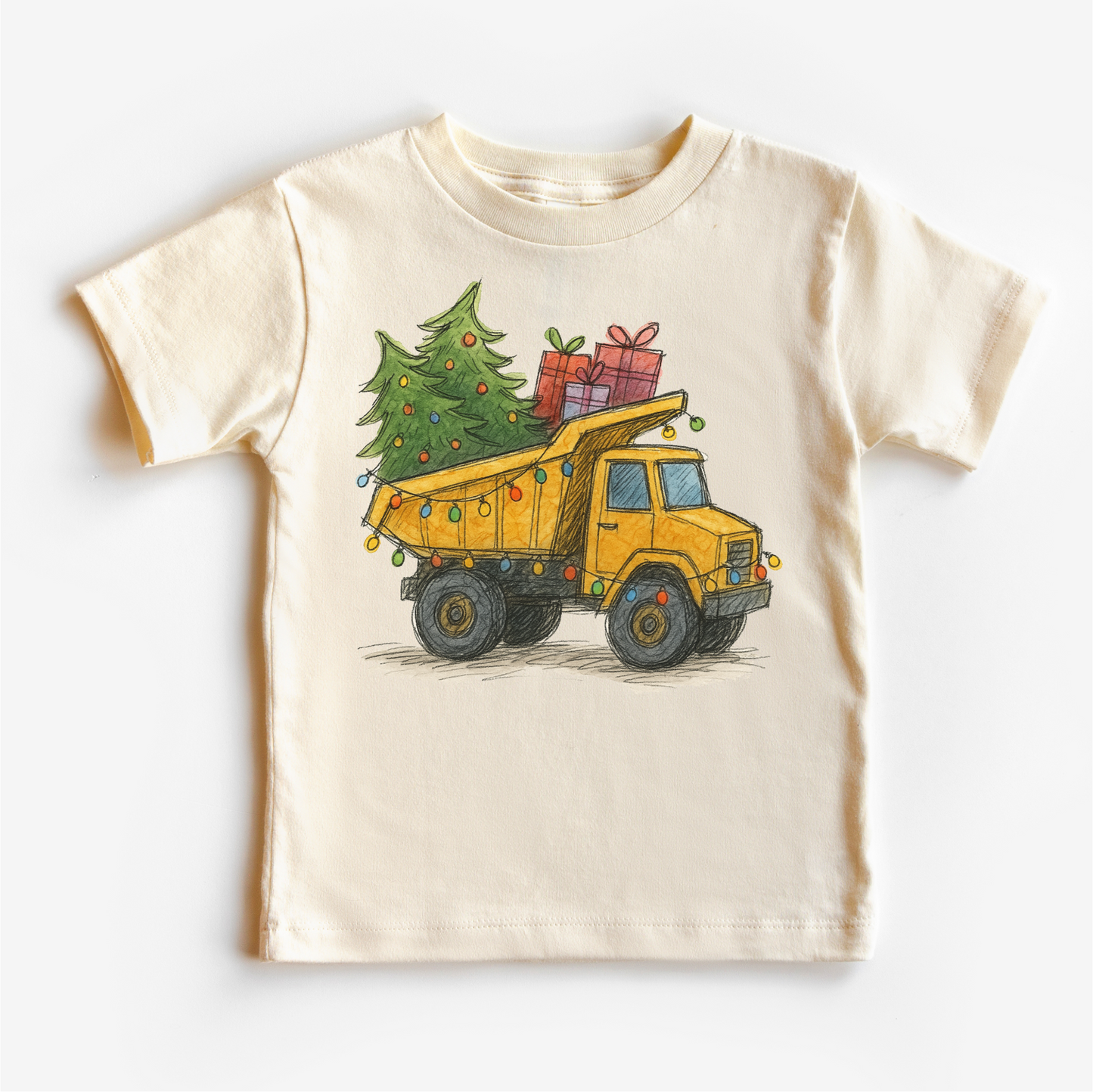 Dump Truck Construction Christmas T-Shirt - Kids Christmas Tee: White Long Sleeve Tee