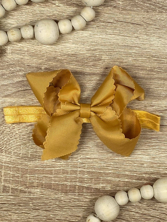 Classic Scalloped Bow - Headband - 4.5": Gold