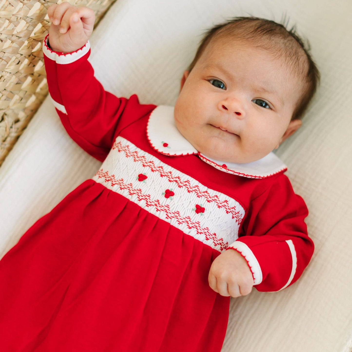 Eve Classics Smocked Girl Footie - Red: