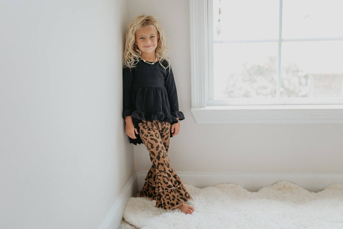 Kids Leopard Double Denim Ruffle Pant Jeans – Wild Lapin Children’s ...