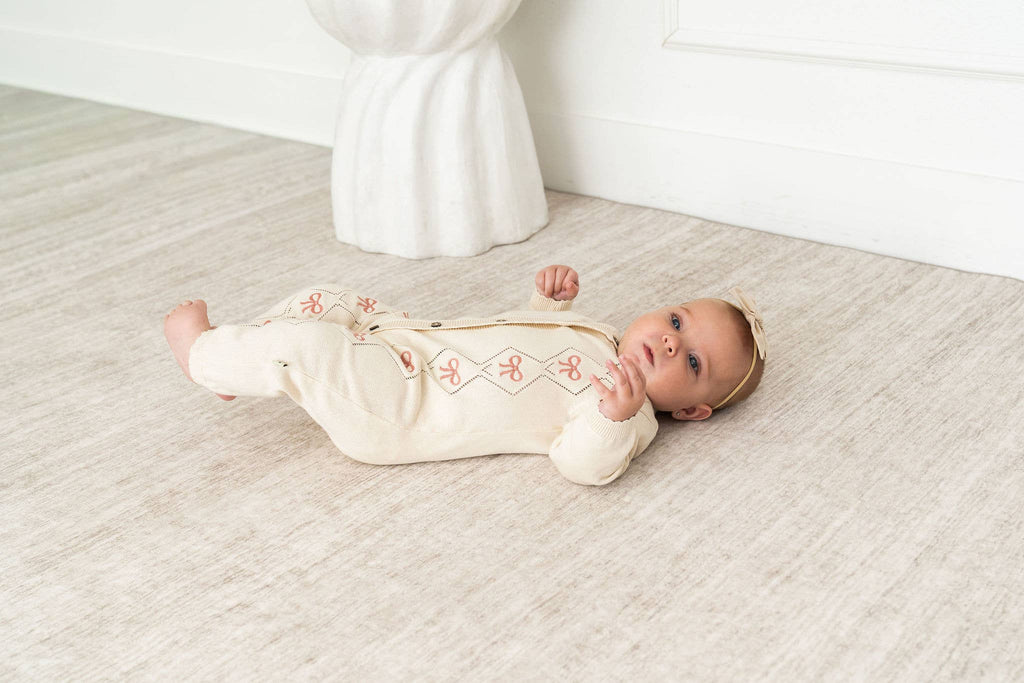 Evie Bow Pointelle Knit Baby Jumpsuit (Organic Cotton): Ecru