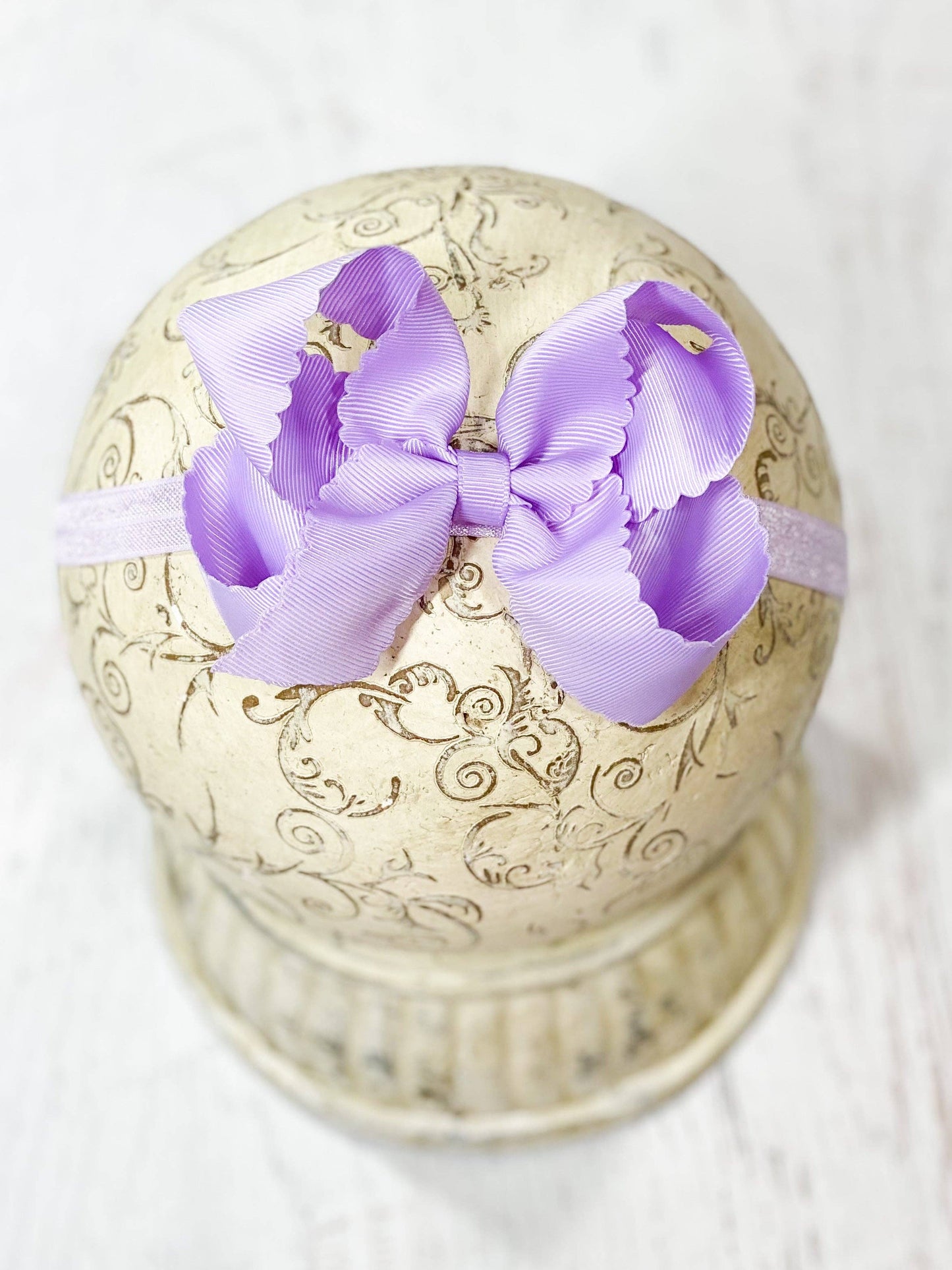 Classic Scalloped Bow - Headband - 4.5": White