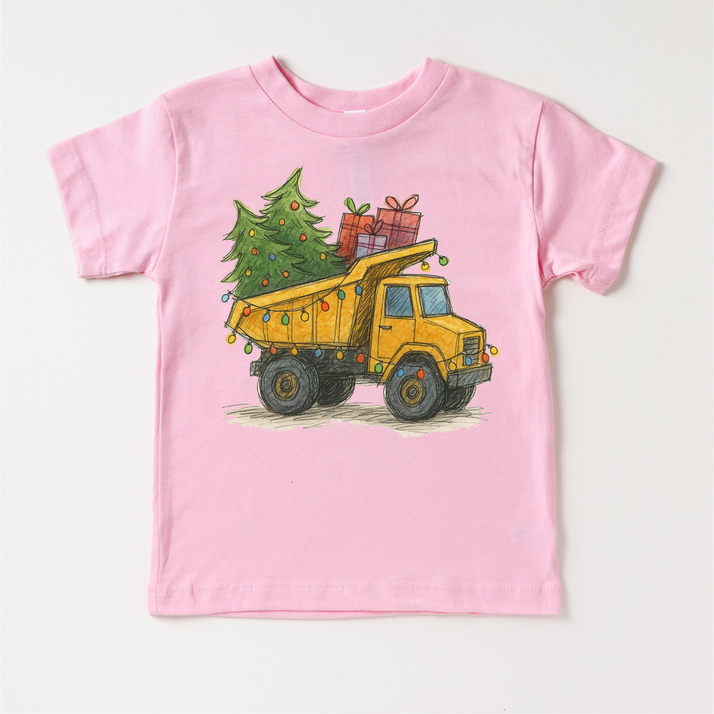 Dump Truck Construction Christmas T-Shirt - Kids Christmas Tee: White Long Sleeve Tee