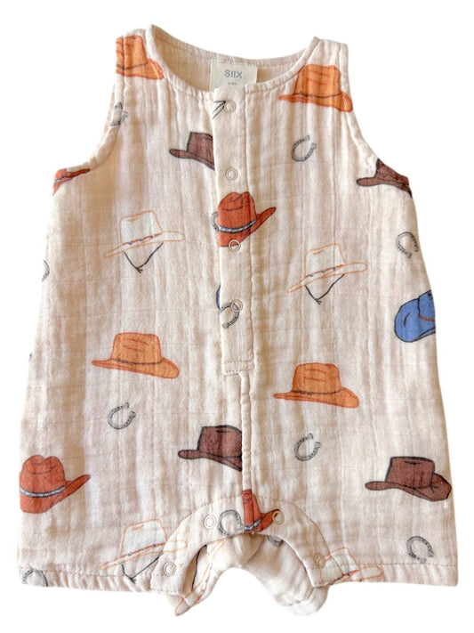 Western / Muslin Shortie Romper: 6-12M