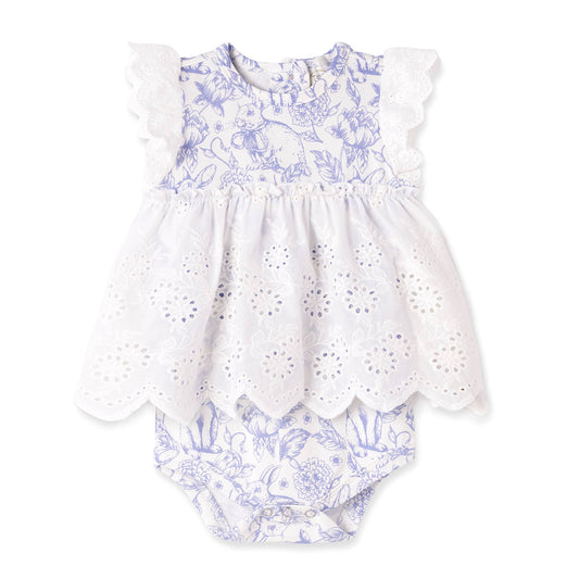Easter Bamboo Bunny Toile Eyelet Skirted Bodysuit