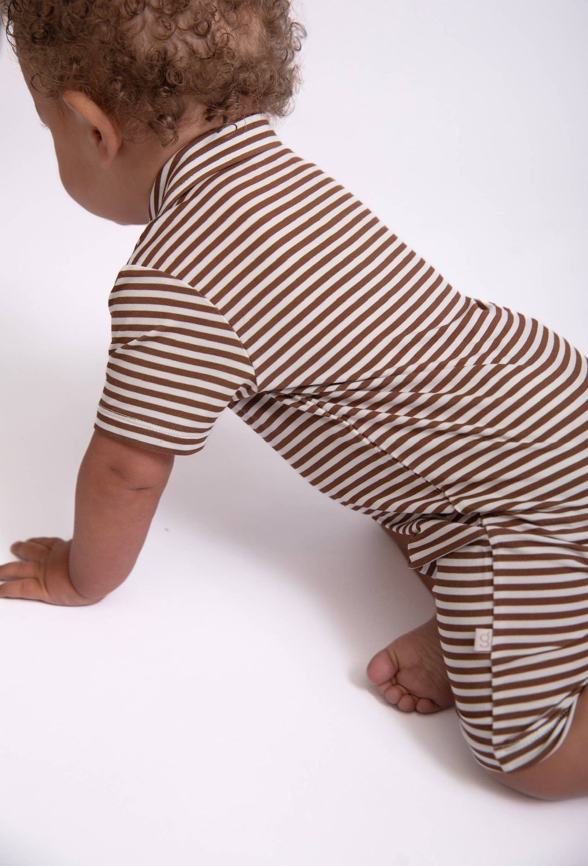 Chocolate Stripes - SS Polo Romper: 6-12mo