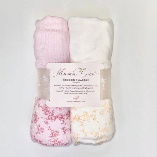 COCOON SWADDLE SET in Silky Modal: Bitty Pink Blooms & Bitty Blooms / Small