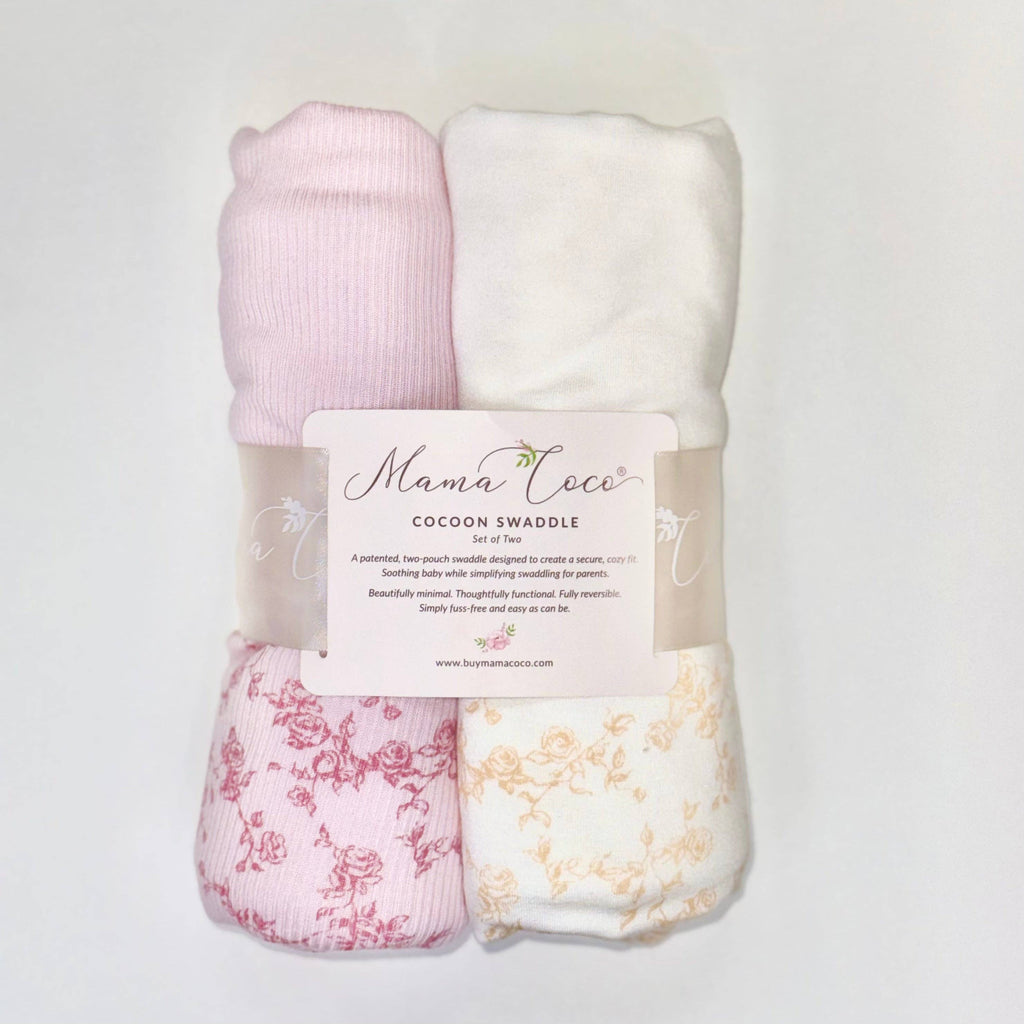 COCOON SWADDLE SET in Silky Modal: Bitty Blooms & Baby Pink Gingham / Small