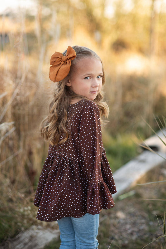 Kids Brown Polka Dot Hi Lo Ruffle Shirt Blouse