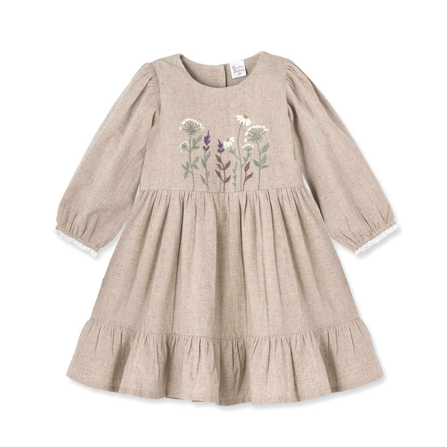 Embroidered Linen Girls Dress – Cotton Blend Heirloom Style: 6Y