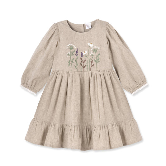 Embroidered Linen Girls Dress – Cotton Blend Heirloom Style: 6Y