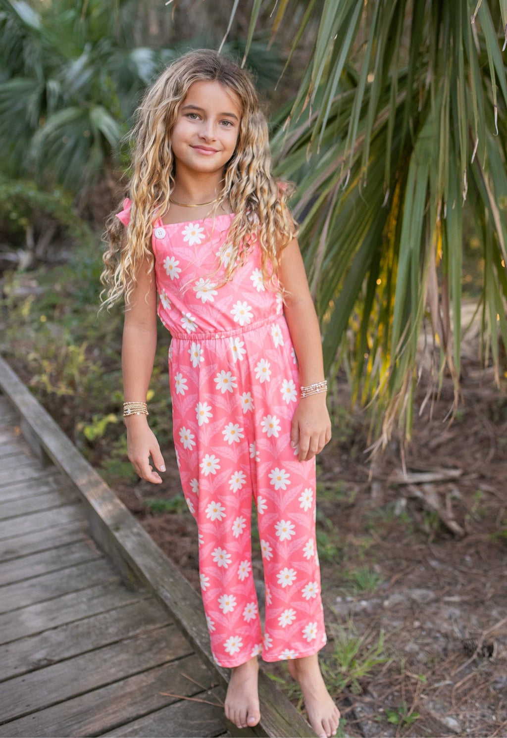 Girls Pink Amelia Daisy Flower Spring Summer Jumpsuit