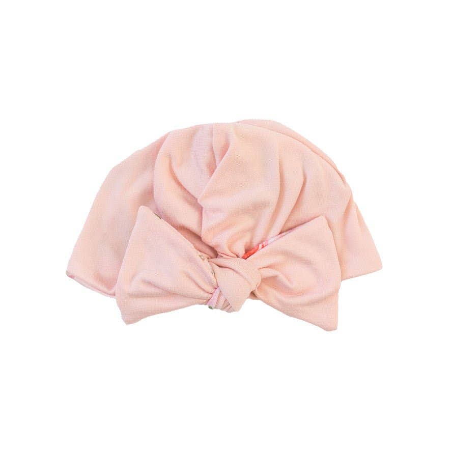RUCHED BEANIE WITH BOW: Dusty Roses / 0-6m