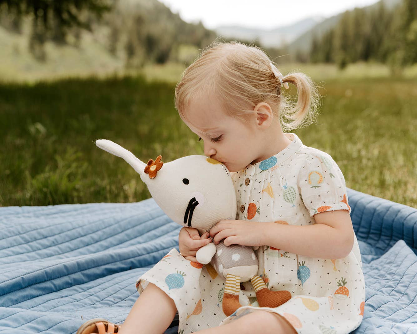 Veggie Puff Sleeve Muslin Baby Dress+Bloomer -Organic Muslin: Natural
