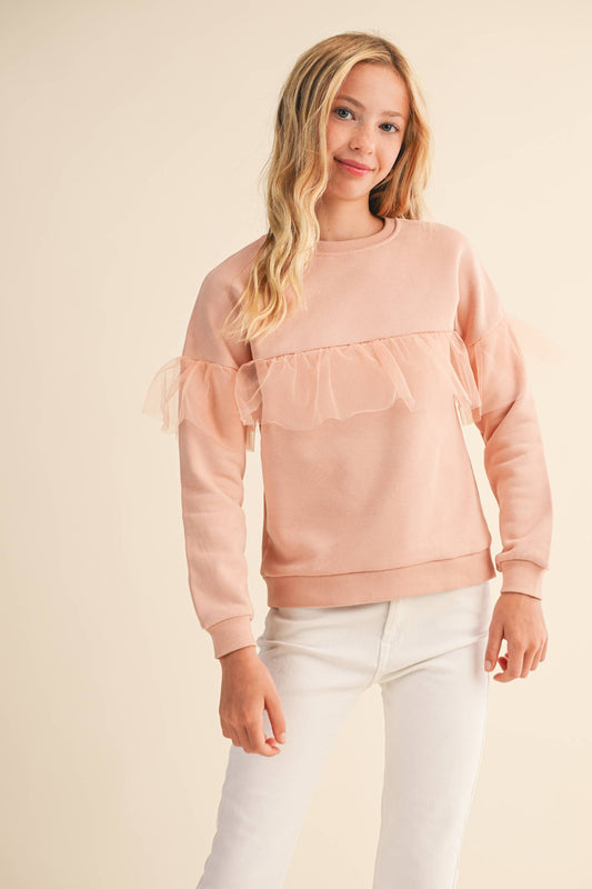 Girl's Mesh Ruffle Sweatshirt
