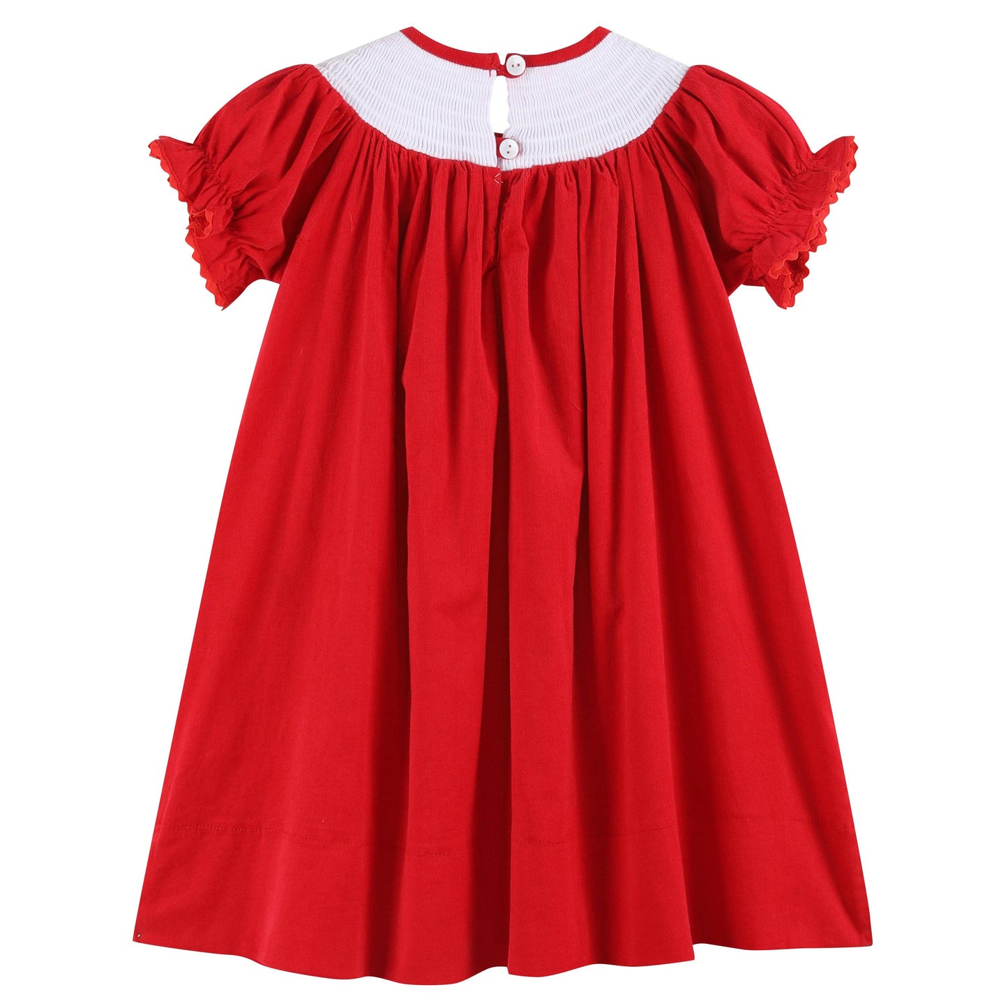 Red Velvet Christmas Smocked Bishop Dress: Red