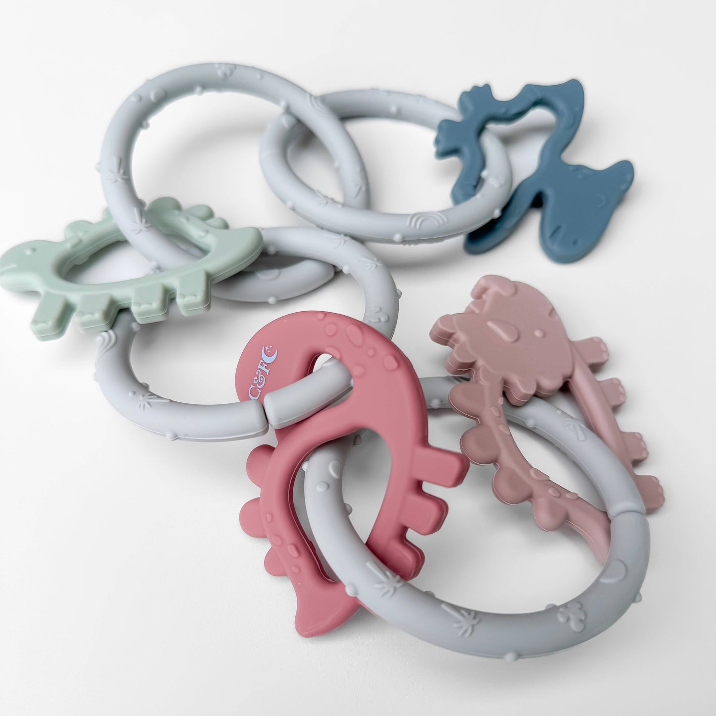 Dino Rings Silicone Teether: Blue/Green