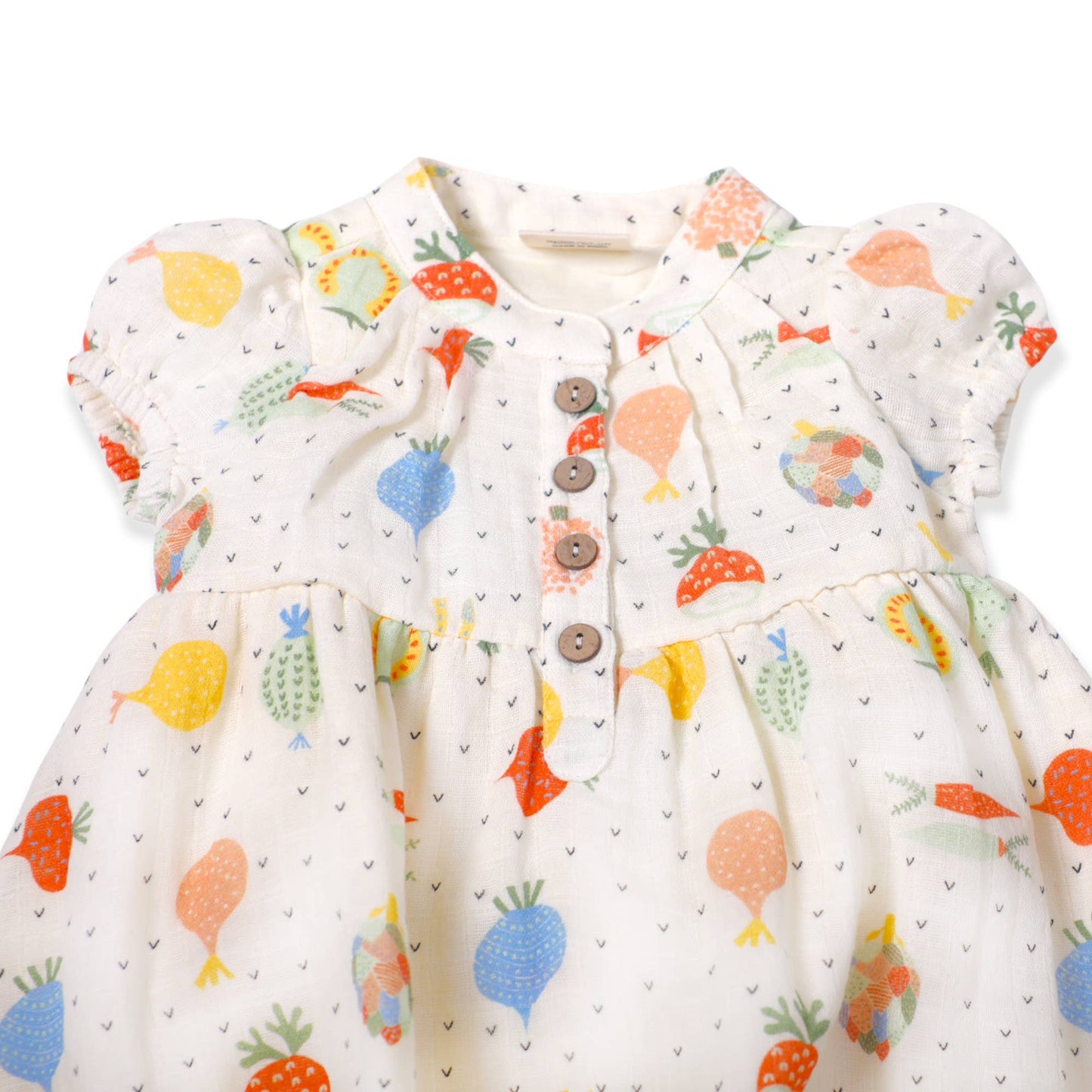 Veggie Puff Sleeve Muslin Baby Dress+Bloomer -Organic Muslin: Natural