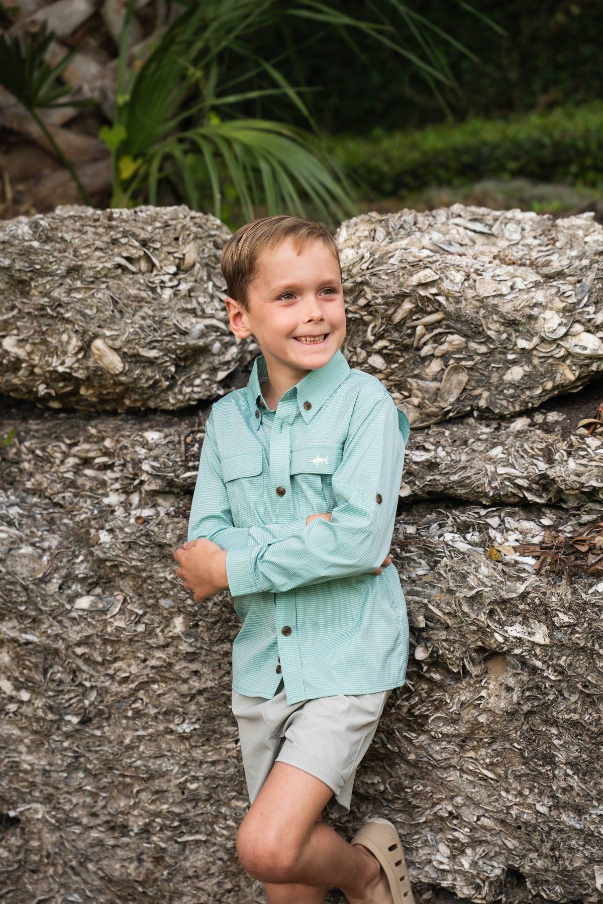 Flagler Performance Fishing Shirt Green Stripe: Green Stripe