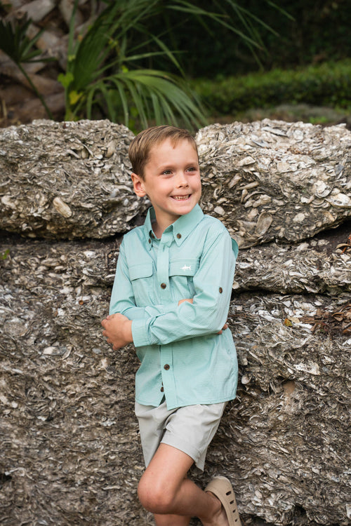 Flagler Performance Fishing Shirt Green Stripe: Green Stripe