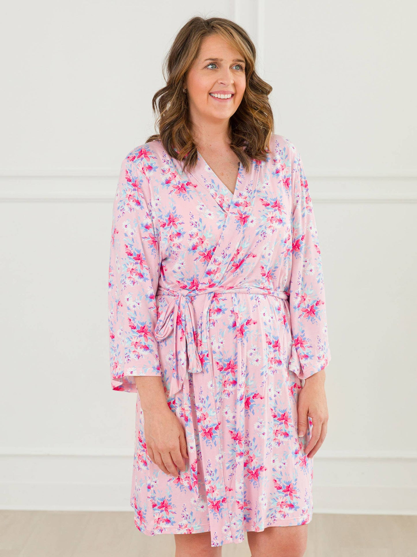SoftSnooze™ Women's Bamboo Viscose Pretty in Pink Floral Mommy & Me Maternity Robe & Gown